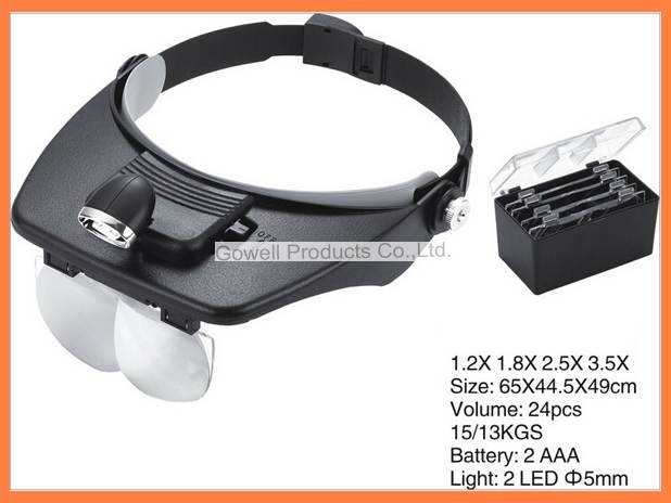 light head magnifier glass with LED